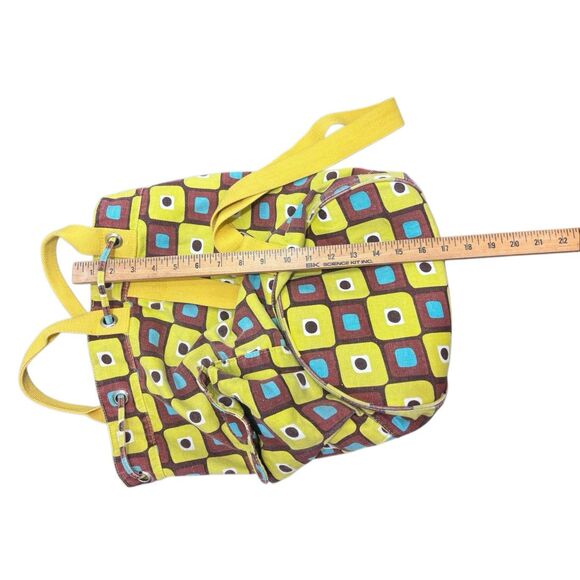 Ecototes Canvas Drawstring Bucket Backpack Geometric Print Yellow Brown - Picture 8 of 14